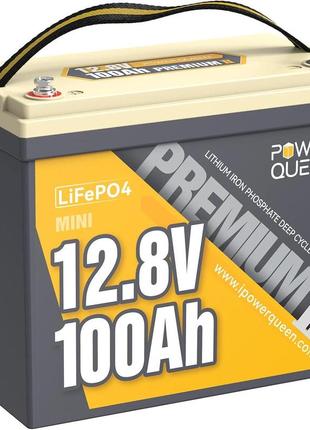 Акумулятор power queen lifepo4 battery 100ah mini 12v 1500 deep cycle 1280wh, інтегрований 100a bms