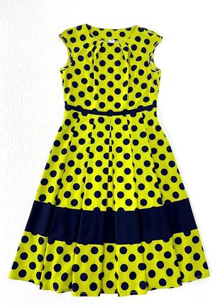 Легка жовто – лимонна сукня – міді в темно- синій горох3 фото
