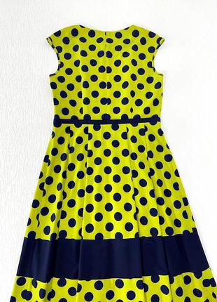 Легка жовто – лимонна сукня – міді в темно- синій горох7 фото