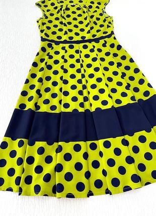 Легка жовто – лимонна сукня – міді в темно- синій горох5 фото