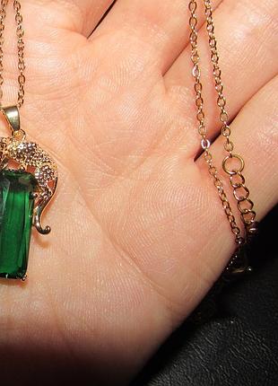 Кулон подвеска на цепи леопард с изумрудным кристаллом, 4764-2