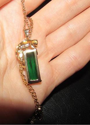 Кулон подвеска на цепи леопард с изумрудным кристаллом, 4764-2