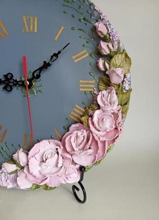 Керамічний годинник з квітами трояндами, настінний декор6 фото