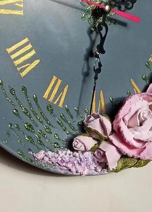 Керамічний годинник з квітами трояндами, настінний декор5 фото