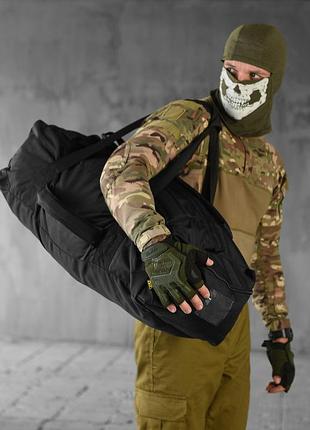 Сумка рюкзак тактична армійська похідна 3 в 1 на 65 л рюкзак чорний посилений