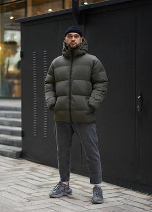 Куртка мужская зимняя хаки с капюшоном, стильные мужские зимние дутые куртки, короткий...