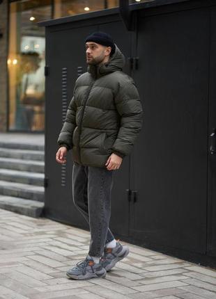 Куртка мужская зимняя хаки с капюшоном, стильные мужские зимние дутые куртки, короткий...