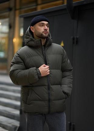 Куртка мужская зимняя хаки с капюшоном, стильные мужские зимние дутые куртки, короткий...