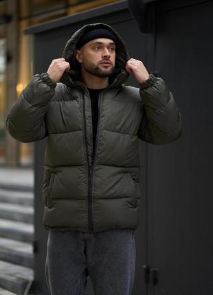 Куртка мужская зимняя хаки с капюшоном, стильные мужские зимние дутые куртки, короткий...