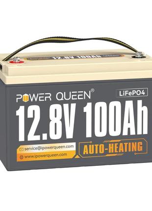 Акумулятор power queen lifepo4 100ah 12v auto-heating 1280wh, із самонагріванням, інтегрований 100a bms