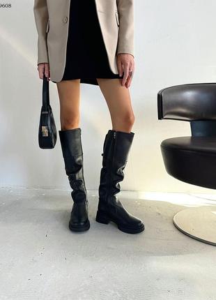 Женские сапоги из натуральной кожи флотар черного цвета 96082 фото