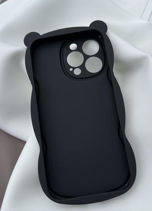 Чорний чохол iphone медвідь з сердечками та захистом на камері3 фото
