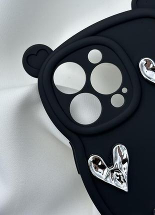 Черный чехол iphone медведь с сердечками и защитой на камере2 фото