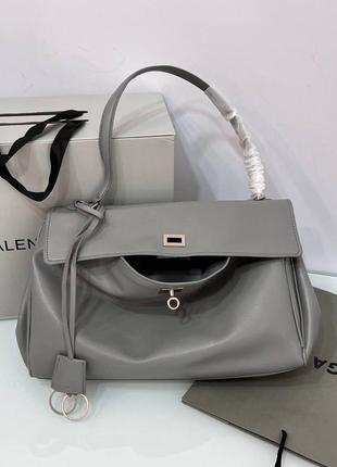 Сумка кожаная люкс в стиле balenciaga rodeo серая
