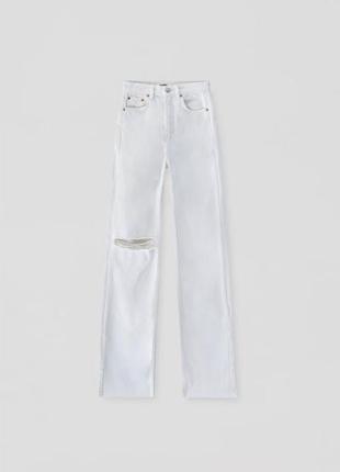 Широкі рвані джинси з високою посадкою pull&bear не zara джинсы кюлоты рваные широкие брюки6 фото