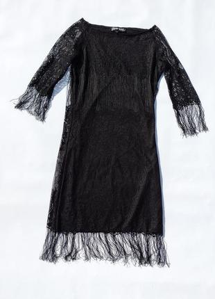 Элегантное тончайшее чёрное платье с бахромой upper west new york