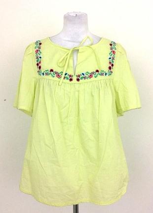 Топ с вышивкой с короткими рукавами. из чистого хлопка. marks spencer