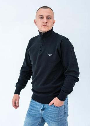 Кофта мужская gant men's classic cotton half zip sweater e-166 black 2xl