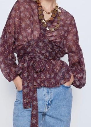Брендова красива блуза із заходом із люрексом zara квіти6 фото