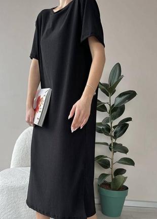 Платье миди оверсайз стильное базовое с разрезами шоколад черная2 фото