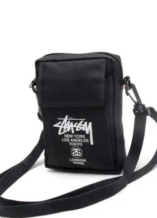 Сумка stussy барсетка чёрная брендовая барсетка на плечо лого мужская барсетка сумка стуси