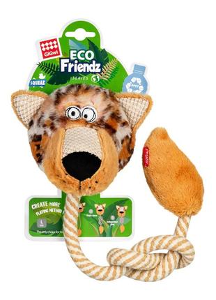 Іграшка для собак леопард з пищалкою та мотузкою gigwi eco friendz, перероблений текстиль, l, 76 см
