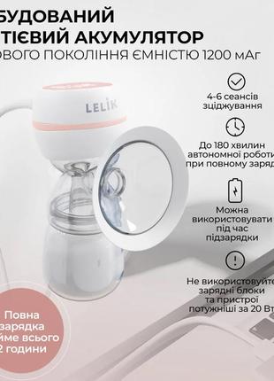 Молокоотсос электрический lelik pure lacto с функцией массажа и стимуляцией лактации, белый