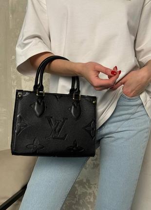 Жіноча сумка шоппер фірмова louis vuitton чорна натуральна шкіра, луї віттон топ преміум