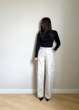 Бежевые широкие джинсы от h&amp;m, плотные и мягкие1 фото