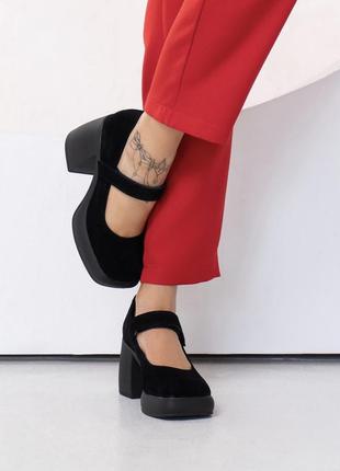 Черные замшевые туфли с прямоугольным носком2 фото