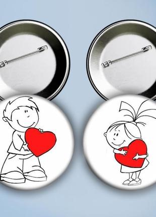 Значки на булавке набор 2 шт i love you #5 металлические на шпильке 56 мм