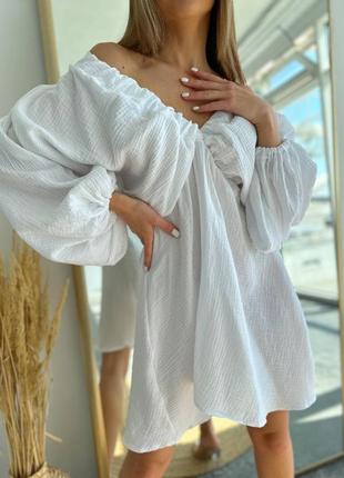 Очаровательное женское муслиновое легкое платье из натуральной ткани8 фото