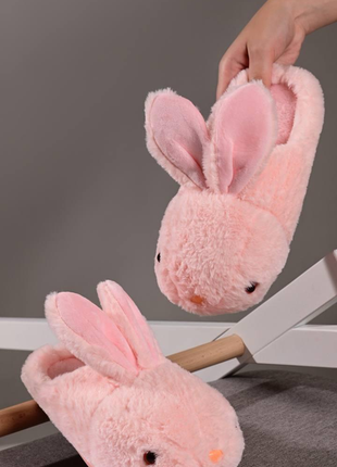 Женские розовые тапочки из искусственного меха в виде кролика тп165