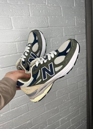 Кроссовки женские new balance 990 usa grey green, замшевые кроссовки нью баланс 990 хаки с серым