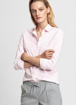 Неперевершена приталена сорочка рожевого кольору в білу смужку gant made in morocco