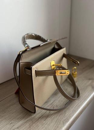 Брендована стильна женская сумка hermes мини хермес бренд натуральная кожа, гладкая беж топ качества4 фото