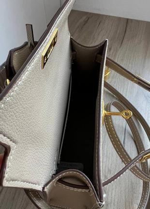 Брендована стильна женская сумка hermes мини хермес бренд натуральная кожа, гладкая беж топ качества5 фото