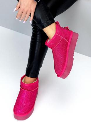 Универсальные фуксия женские угги зимние теплые на меху натуральный мех зима