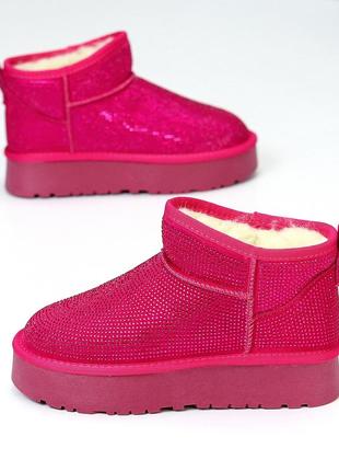 Универсальные фуксия женские угги зимние теплые на меху натуральный мех зима