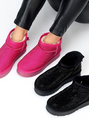 Универсальные фуксия женские угги зимние теплые на меху натуральный мех зима