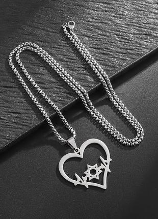 Кулон с цепочкой звезда давида в сердце серебряная бижутерия мужское/ женское украшение2 фото