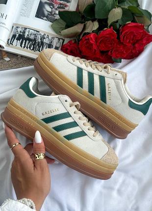 Женские кроссовки adidas gazelle bold beige/green* izd