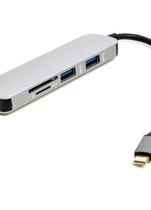 Переходник powerplant usb type-c - 3*usb 3.0 ports + tf/sd card reader