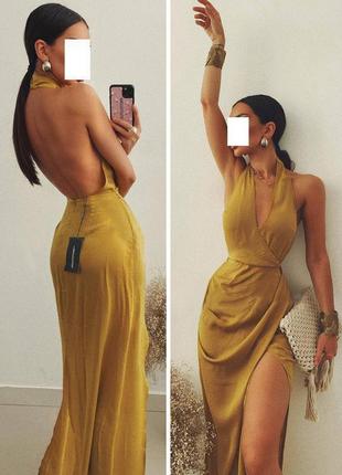 Распродажа платье prettylittlething золотистое asos с открытой спиной7 фото