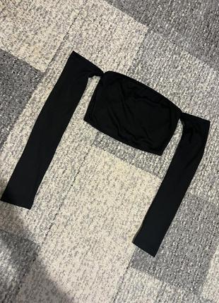 Xs shein кроп топ кроптоп блуза в рубчик  з відкритими плечима открытыми плечами черный чорний