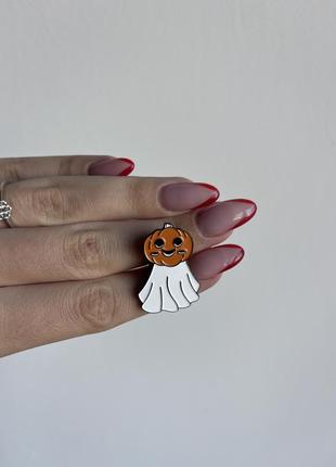 Пин значок металлический призрак с тыквой брошка хелоуин