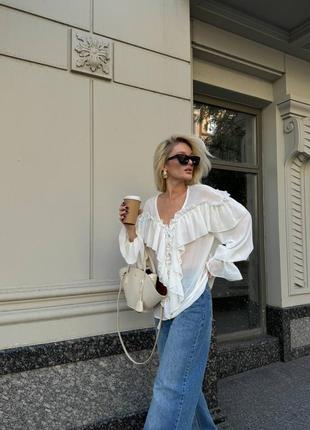 Блуза бохо шифонова з воланами біла