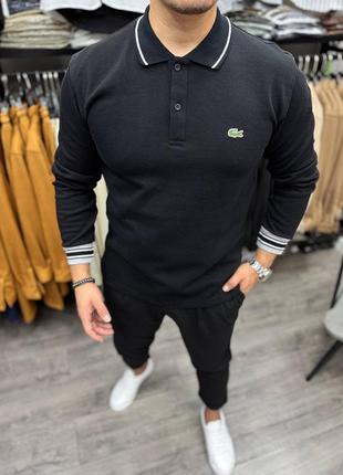 Мужской черный стильный свитшот с воротничком lacoste