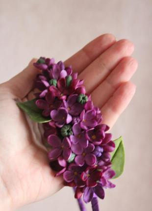 Фиолетовый обруч для волос сирень из полимерной глины ручной работы. подарок девушке4 фото