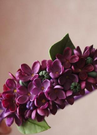 Фиолетовый обруч для волос сирень из полимерной глины ручной работы. подарок девушке6 фото